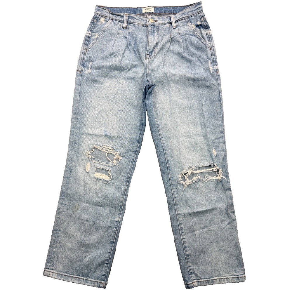 Kensie True Vintage Pleated Distressed Jeans Womens 6/28 Light Wash High Rise